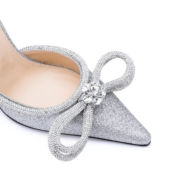 NIB MACH & MACH Double Bow Crystal-Embellished Glittered Pumps Heels - Picture 11 of 14